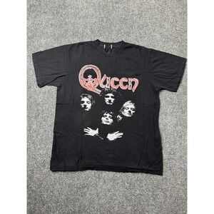 Mens T-Shirt Queen Band Graphic Black Short Sleeve Cotton, Size M